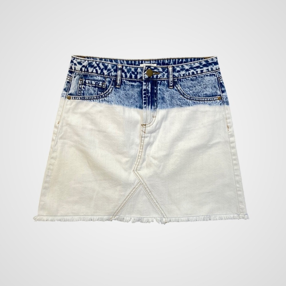 Easel Denim Mini Skirt Womens‎ S Blue White Excellent Two-Tone Raw Hem Excellent